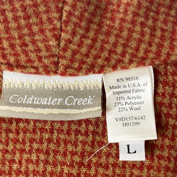 Vintage Coldwater Creek sz L Red Tan Houndstooth Made in USA Wool Blend Blazer - Picture 3 of 9